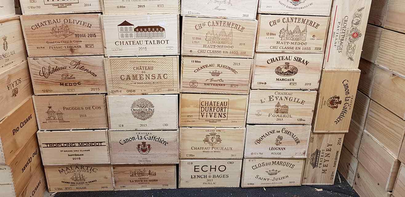 Stacked wine cases